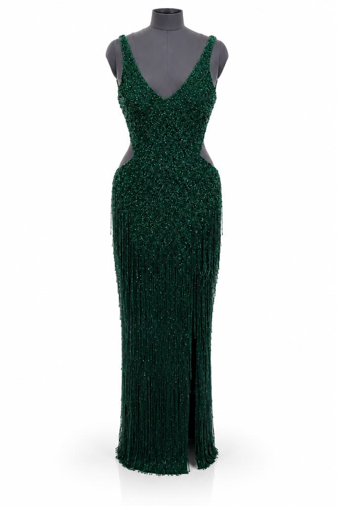 Emerald Fringe Cocktail Dress