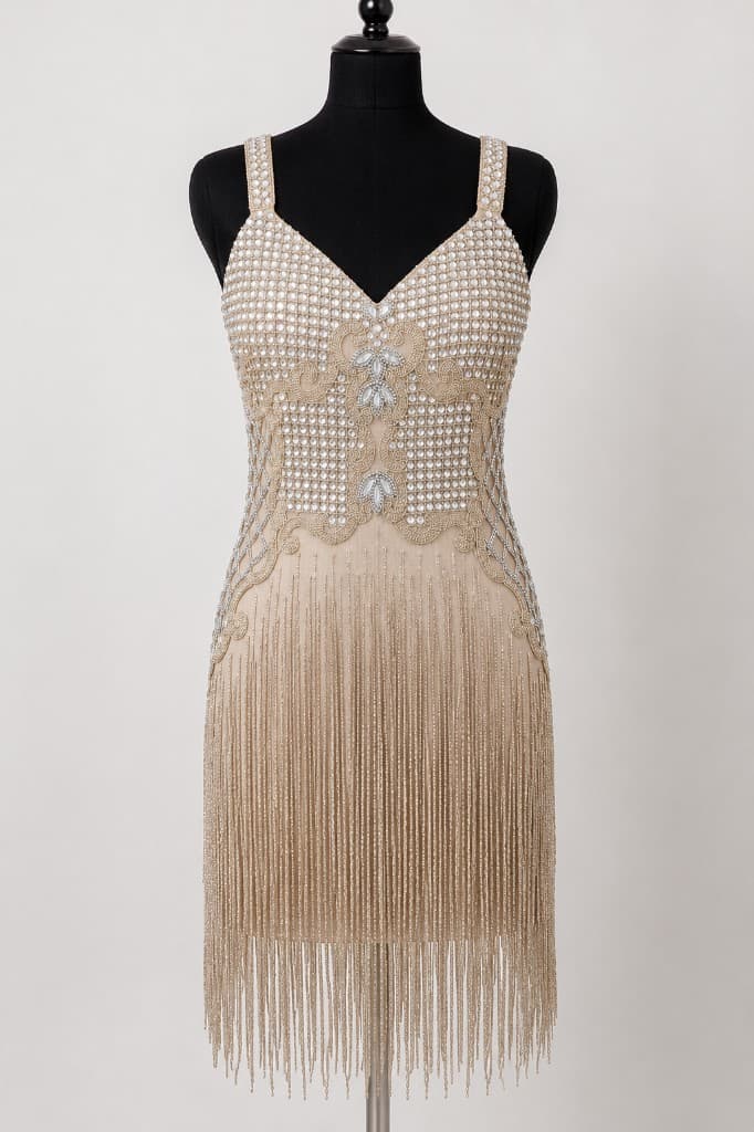 Champagne Pearl Fringe Mini Dress